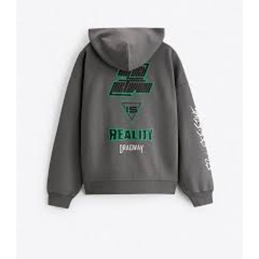 Zara Charcoal Gray Golden Metaphor Reality Dragway Graphic Hoodie Men's Small